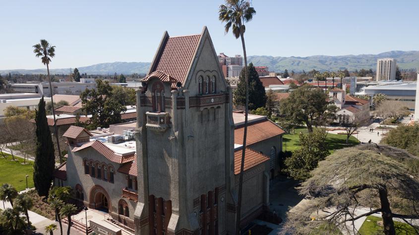 Aerial view of Tower hall and campus.